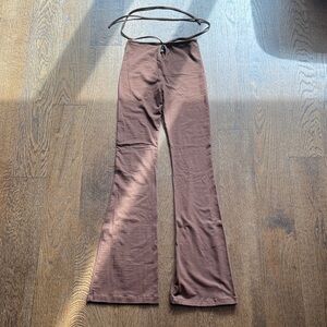 Chocolate Brown Flare Stretch Pants with Belly Button Hole